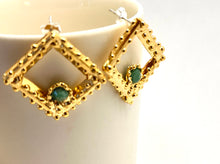 Load image into Gallery viewer, Diamond shape Post Earrings with Emeralds| Floweredsky Designs