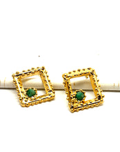 Load image into Gallery viewer, Diamond shape Post Earrings with Emeralds| Floweredsky Designs
