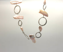 Load image into Gallery viewer, Hammered Statement Necklace with Natural Biwa Pearls