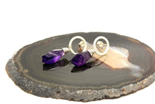 Load image into Gallery viewer, Hammered Circle Post Earrings with Amethyst Nugget