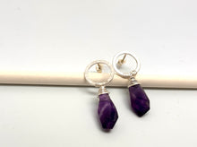 Load image into Gallery viewer, Hammered Circle Post Earrings with Amethyst Nugget