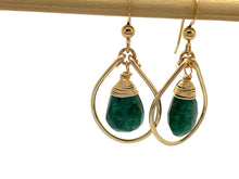 Load image into Gallery viewer, Gold Teardrop Earrings with Emeralds

