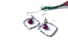 Load image into Gallery viewer, Hammered Diamond Sterling Silver Earrings with Gemstones