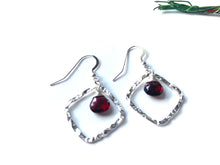 Load image into Gallery viewer, Hammered Diamond Sterling Silver Earrings with Gemstones