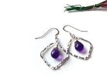 Load image into Gallery viewer, Hammered Diamond Sterling Silver Earrings with Gemstones