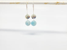 Load image into Gallery viewer, Hammered Convex Drop Earrings with Aquamarine - Sterling Silver