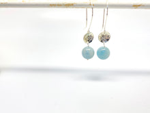Load image into Gallery viewer, Hammered Convex Drop Earrings with Aquamarine - Sterling Silver