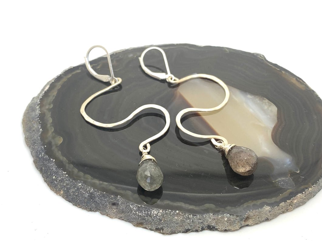Hammered Zigzag Earrings with Labradorite