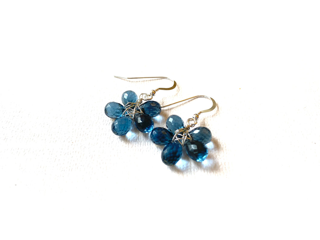 London Blue Quartz Gemstone Flower Earrings