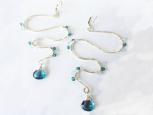 Load image into Gallery viewer, Hammered Snake Earrings with London Blue Quartz & Blue Topaz Sterling Silver