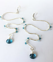 Load image into Gallery viewer, Hammered Snake Earrings with London Blue Quartz & Blue Topaz Sterling Silver