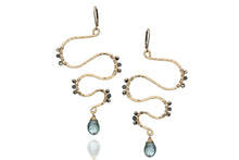 Load image into Gallery viewer, Hammered Gold Snake Earrings with Green Mystic Quartz &amp; Labradorite
