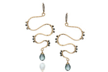 Load image into Gallery viewer, Hammered Gold Snake Earrings with Green Mystic Quartz & Labradorite