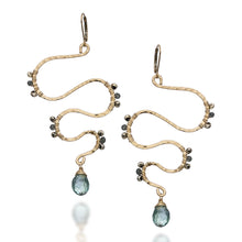 Load image into Gallery viewer, Hammered Gold Snake Earrings with Green Mystic Quartz & Labradorite
