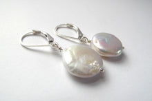 Load image into Gallery viewer, Freshwater Coin Pearl Silver Lever back Earrings