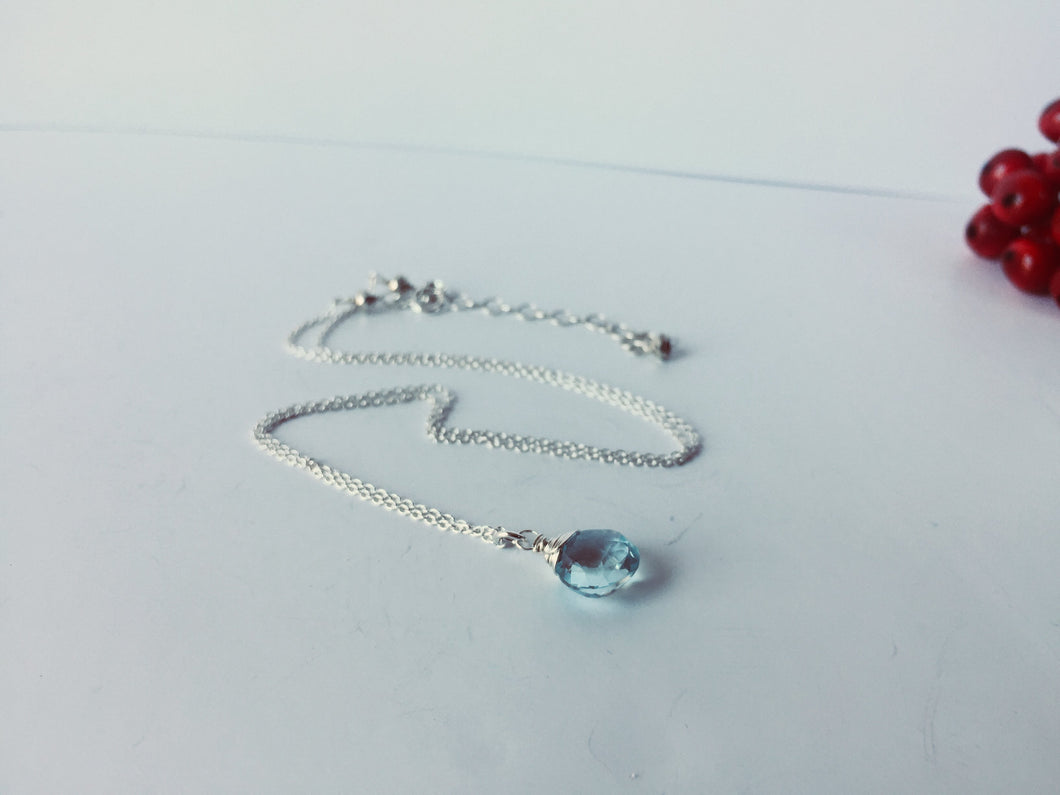 Blue Topaz Gemstone Drop Necklace