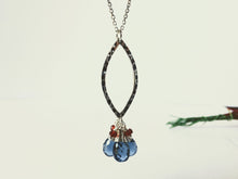 Load image into Gallery viewer, Sterling Silver Hammered Marquis Necklace with London Blue Quartz and Garnet