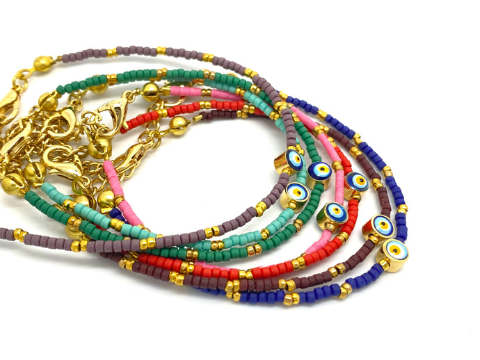 Petite Evil eye Bracelets with Afghan beads