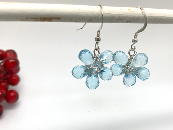 Blue Topaz Flower Earrings in Sterling Silver