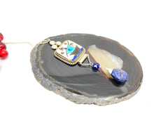 Load image into Gallery viewer, Authentic Turkish hand-painted ceramic tile necklace with Sapphire- Libra
