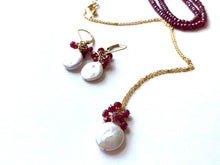 Load image into Gallery viewer, Freshwater Coin Pearl with Ruby Clusters Necklace in 14kt Gold Filled