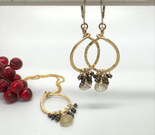 Load image into Gallery viewer, Hammered Circle Earrings with Rutilated Quartz & Pyrite