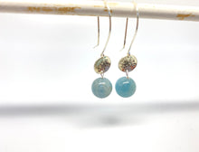 Load image into Gallery viewer, Hammered Convex Drop Earrings with Aquamarine - Sterling Silver
