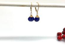 Load image into Gallery viewer, Lapis Leverback Gold Earrings