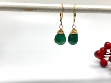 Load image into Gallery viewer, Emerald Drop Earrings in Lever back and in Gold Filled