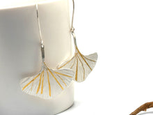 Load image into Gallery viewer, Gold and Silver Keum Boo Ginkgo Leaf Drop Earrings