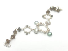 Load image into Gallery viewer, Romantic Teardrop bracelet with Green Mystic Quartz, Labradorites and Grey Pearls