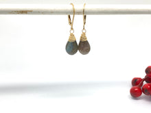 Load image into Gallery viewer, Labradorite Lever back Gold Earrings