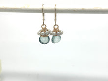 Load image into Gallery viewer, Green Mystic Quartz and Grey Pearl Clusters Earrings
