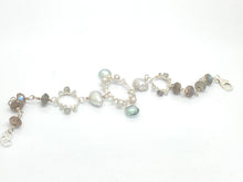 Load image into Gallery viewer, Romantic Teardrop bracelet with Green Mystic Quartz, Labradorites and Grey Pearls
