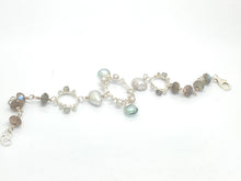 Load image into Gallery viewer, Romantic Teardrop bracelet with Green Mystic Quartz, Labradorites and Grey Pearls