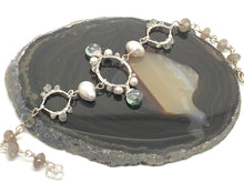 Load image into Gallery viewer, Romantic Teardrop bracelet with Green Mystic Quartz, Labradorites and Grey Pearls