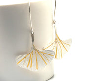 Load image into Gallery viewer, Gold and Silver Keum Boo Ginkgo Leaf Drop Earrings