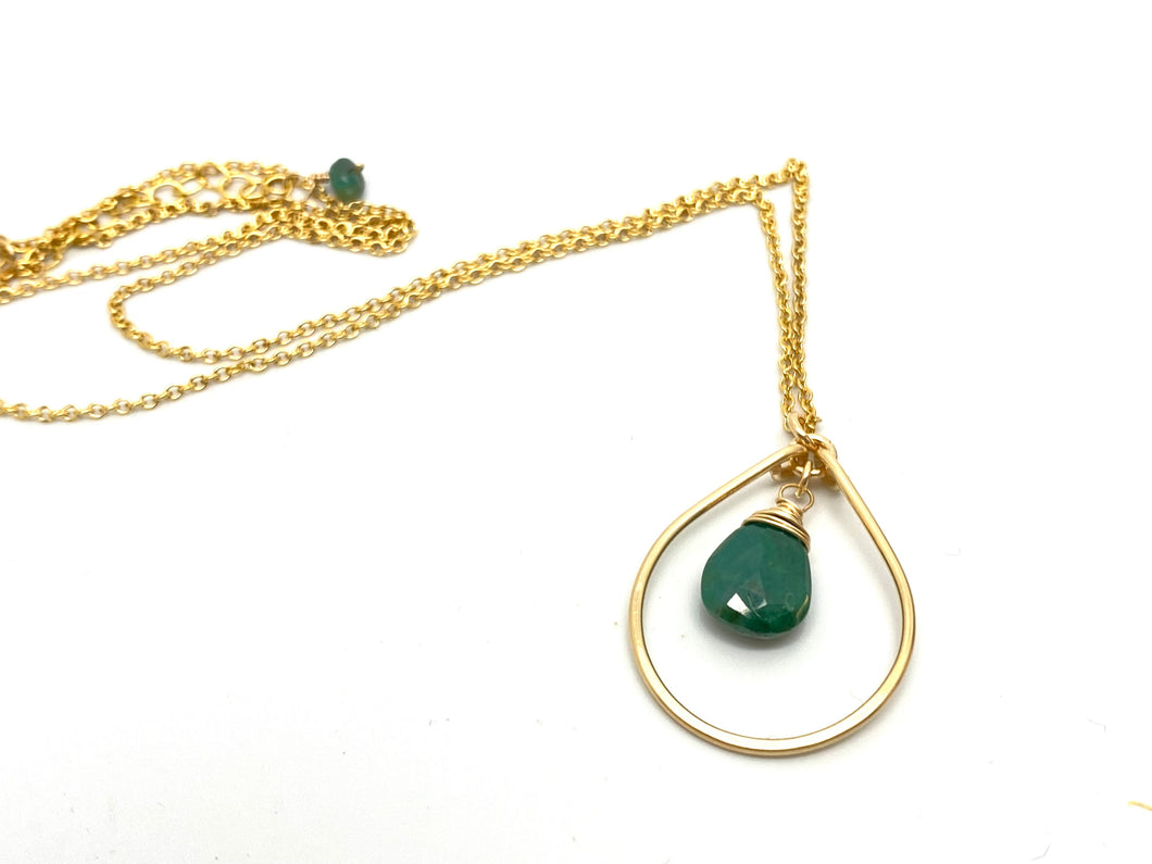 Emerald 14kt Gold Filled Raindrop Necklace