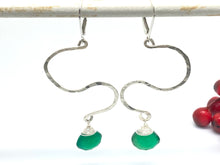 Load image into Gallery viewer, Hammered Zigzag Earrings with Green Onyx