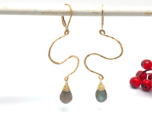 Load image into Gallery viewer, Hammered Zigzag Earrings with Labradorite