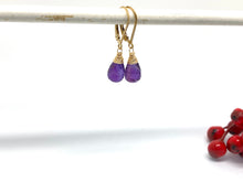 Load image into Gallery viewer, Amethyst Leverback Gold Earrings