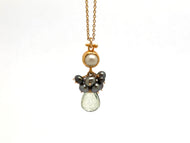 Green mystic quartz Necklace with focal pearl & Clusters of Pearls