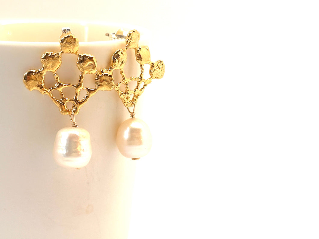 Lace Drop Earrings with white pearls | Floweredsky Designs