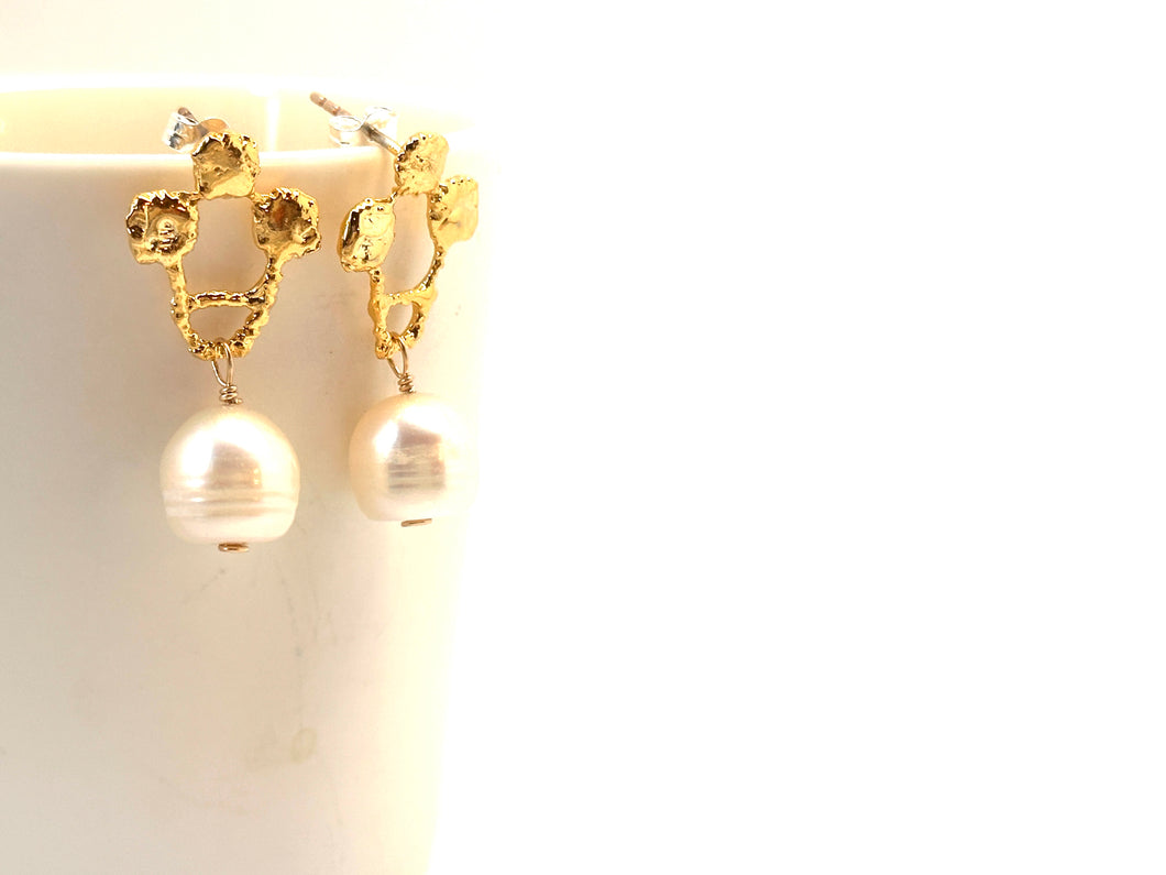 Small Lace Drop Earrings with white pearls | Floweredsky Designs