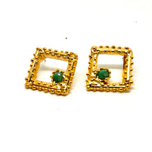 Load image into Gallery viewer, Diamond shape Post Earrings with Emeralds| Floweredsky Designs
