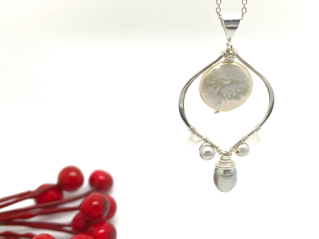 Larger Romantic Teardrop Necklace with Pearls and Moonstones