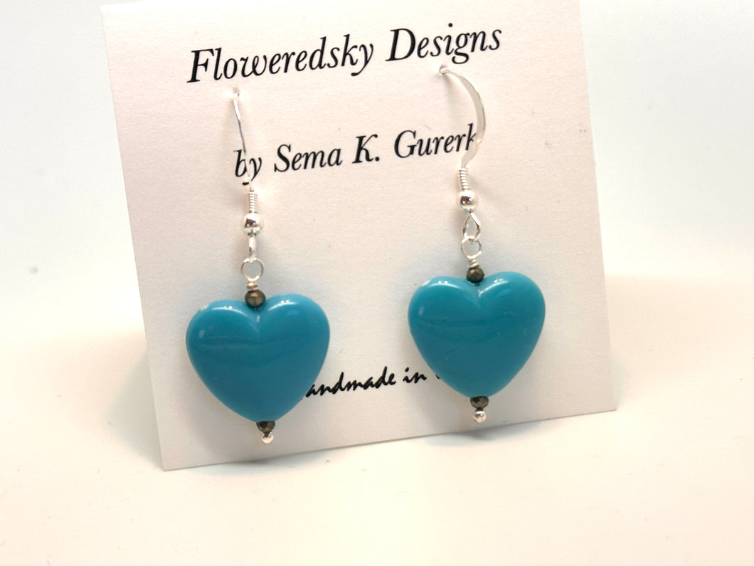 Turquoise heart shape Drop Sterling Silver Earrings
