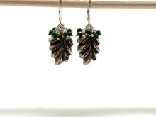 Load image into Gallery viewer, Oxidized Leaf Earrings with Malachite Clusters
