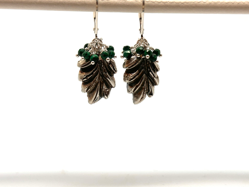Oxidized Leaf Earrings with Malachite Clusters