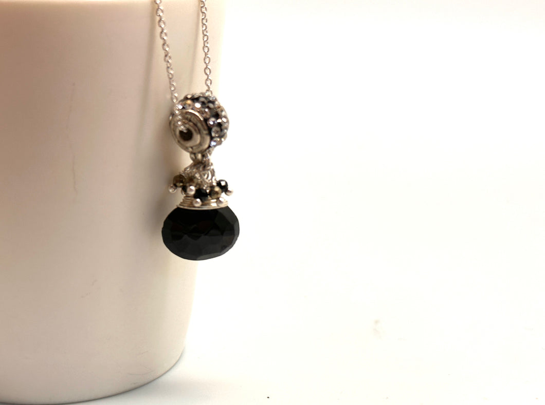Black Spinel Clusters Necklace with Marcasite Wheel